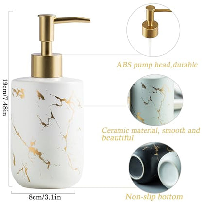 Soap Dispenser White and Gold,300ml/10 Oz Luxurious Hand Soap Bottle with Plastic Pump Gold,Ceramic Liquid Soap Dispenser for Bathroom, Kitchen, Dish Soap,Lotion,Liquid Soap - color: White