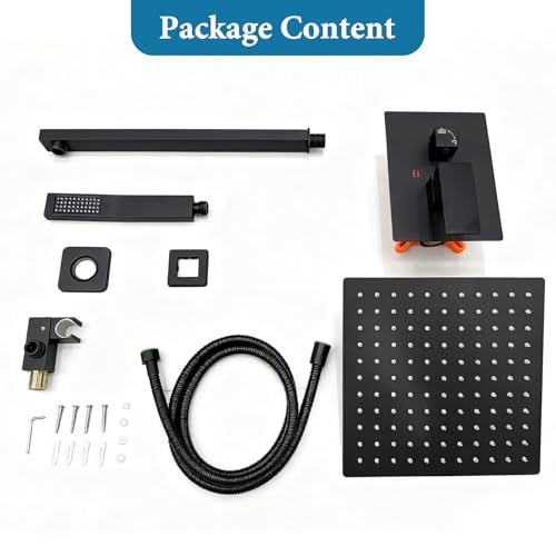 Matte Black Square Shower Head with Handheld Set, Rainfall Shower System Modern Wall Mounted Shower Faucet for Bathroom 10 inch (With Shower Valve) - color: Matte Black, style: 2 Setting-10in