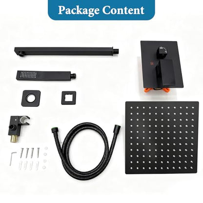 Matte Black Square Shower Head with Handheld Set, Rainfall Shower System Modern Wall Mounted Shower Faucet for Bathroom 10 inch (With Shower Valve) - color: Matte Black, style: 2 Setting-10in