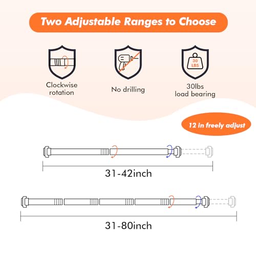 Shower Curtain Rod 31-80 in Adjustable Curtain Rod No Drilling Tension Shower Rod Stainless Steel for Bathroom Room Divider, White - color: White, size: 31"-80"