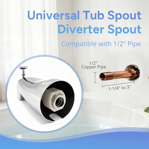 Universal Slip Fit Bath Tub Spout with Diverter,Bathtub Faucet for 1/2" Copper Pipe, 1/2" IPS and 3/4" IPS Thread Connections, Bath Tub Faucet Replacement with Adapter,PTFE Tape,Hex Wrench (Chrome)