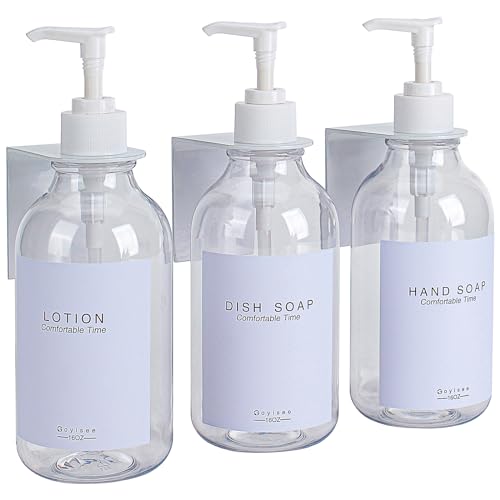 Shampoo and Conditioner Dispenser for Shower Wall 3 Chamber,Refillable Shampoo and Conditioner Bottles with Waterproof Labels,Soap Dispenser with Pumps - color: 3 Bottles 3 Wall Mounts-clear