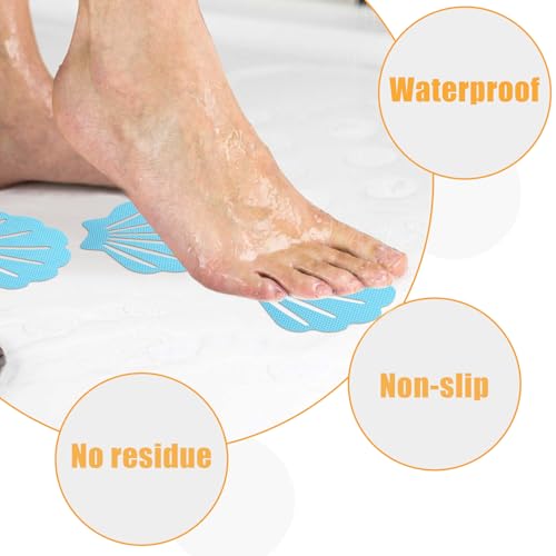 12 Pcs Blue and Pink Bathtub Stickers Non Slip | Shell Shaped, Safety Shower Treads, Adhesive, For Bathroom Bathtub & Shower Floor - color: Blue and Pink
