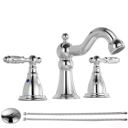 RKF Bathroom Faucets for Sink 3 Chrome 8 inch Widespread Bathroom Sink Faucet with Drain Double Lever Handle Faucet Bathroom Vanity Faucet Basin Mixer Tap WF013-C - color: Chrome