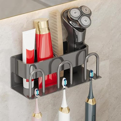 Metal Toothbrush Holders Wall Mounted - 3 Slots Electric Toothbrush and Toothpaste Holder for Bathroom, Bathroom Accessories, Adhesive Toothbrush Holder, Convenient, Sturdy, Space-Saving