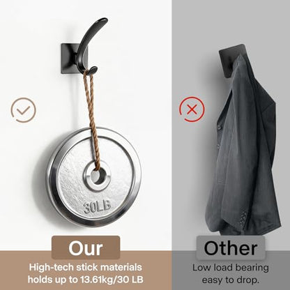 Self Adhesive Towel Hooks, Matte Black Metal Hooks,Waterproof Stainless Steel Hanger Coat Hooks for Hanging Coat,Towels, Bath Robe in Bathroom Kitchen Home - size: 4 Pack-Square Double Hook