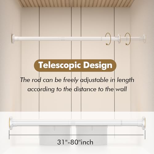 GXOACKJ White Shower Curtain Rods - 31-80 Inch Spring Tension Shower Rods for Bathroom, Adjustable, No Drilling, No Rust, Stainless Steel - color: White, size: 31-80