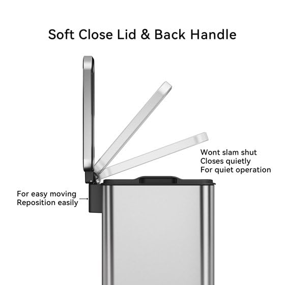 Slim Stainless Steel Trash Can - 2.6 Gallon Step Garbage Bin with Soft Close Lid, Brushed Finish, Narrow Vertical Wastebasket for Bathroom, Bedroom, or Office, Durable Construction and Easy Cleaning