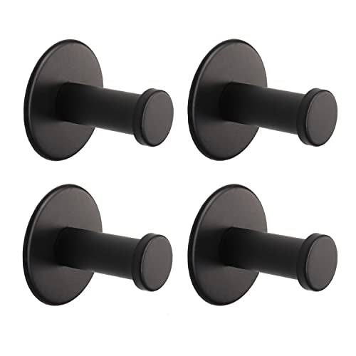 Bath Towel Hooks, 4 Pack Self Adhesive Coat Hooks, Sturdy No Drilling Robe Hook, SUS 304 Stainless Steel Heavy Duty Clothes Hanger, Wall Hooks for Bathroom Bedroom Kitchen (2 in, Black) - color: Black-4