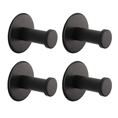 Bath Towel Hooks, 4 Pack Self Adhesive Coat Hooks, Sturdy No Drilling Robe Hook, SUS 304 Stainless Steel Heavy Duty Clothes Hanger, Wall Hooks for Bathroom Bedroom Kitchen (2 in, Black) - color: Black-4