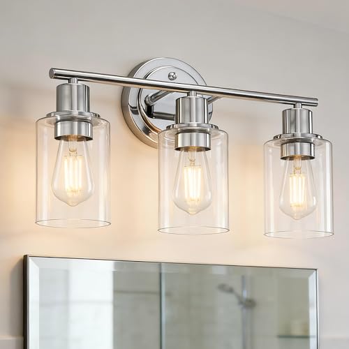 3-Light Chrome Bathroom Light Fixtures Over Mirror,Chrome Vanity Lights for Cabinet, 3 Bulb Bathroom Wall Sconce Light Fixture for Sink - color: Chrome, size: 3-Light