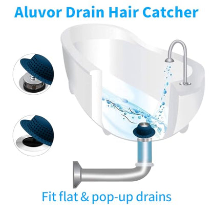 Aluvor Shower Drain Hair Catcher Bathtub Drain Cover Sink Drain Protector | Bathroom Sink & Bathtub Drain Strainer for Pop-Up & Regular Drains, Silver Navy Blue - color: Silver Navy Blue