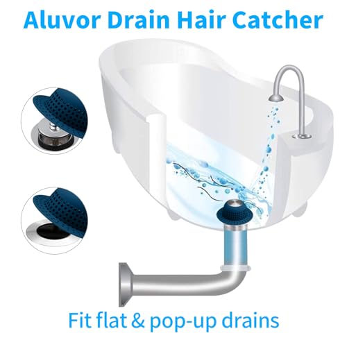 Aluvor Shower Drain Hair Catcher Bathtub Drain Cover Sink Drain Protector | Bathroom Sink & Bathtub Drain Strainer for Pop-Up & Regular Drains, Navy Blue - color: Navy Blue