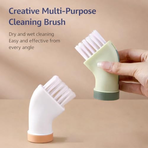 2 Pack Crevice Cleaning Brush with Water Bottle Connector, Multi-Purpose Dry & Wet Cleaning Brush for Kitchen, Bathroom, Sink, Stovetop, Tile Gaps, Shoes (Green & White)