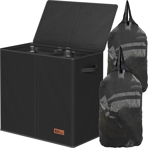 Simple Houseware Double Laundry Hamper with Lid & Removable Bags, Black | Heavy Duty 600D Polyester, Water-Resistant Surface - color: Black