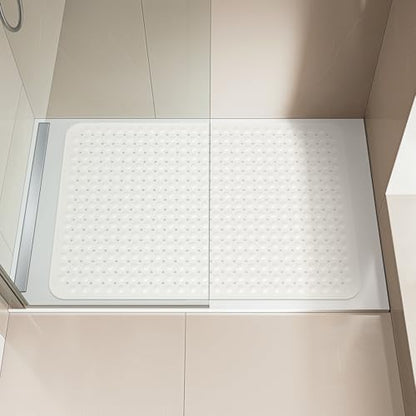 OTHWAY Extra Large Shower Mat 47"x 32", TPE Non Slip Shower Mat for Shower Stall, Inside Walk in Shower Mats with Drain Holes Suction Cups, Anti-Slip for Elderly (White) - color: White