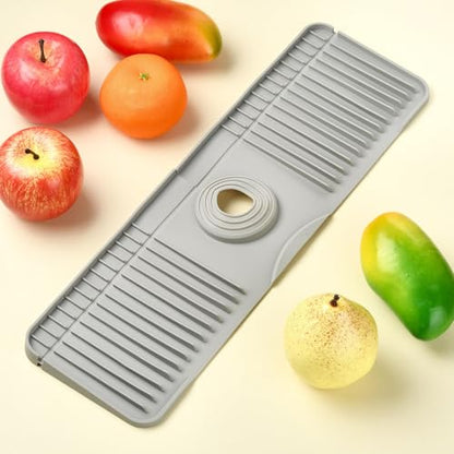 Craftdady 17.5'' Faucet Mat for Kitchen Sink Kitchen Sink Splash Guard | 5° Slope Fast Self-draining Black Kitchen Sink Faucet Mat Behind Faucet fit for Countertop Bathroom Farmhouse - color: Gray