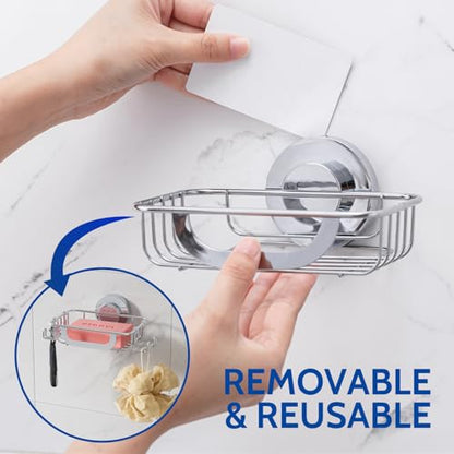 Soap Holder,Soap Dish,Suction Cup,with Hooks,Stainless Steel,Silver | bar soap holder,storage soap & sponge for bathroom,shower,kitchen,sink,wall mounted,no drilling removable waterproof - color: Silver-1 Tier