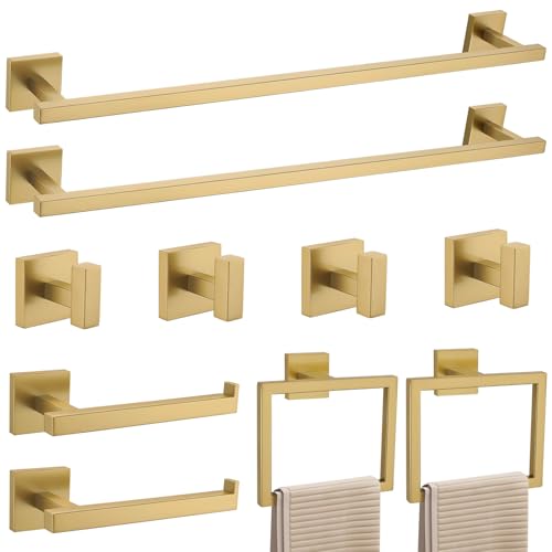 YACVCL Towel Bar Set 10-Piece Brushed Gold Bathroom Hardware Set, Gold Bathroom Accessories Set,23.6 Inch Towel Holder-Towel Racks Set for Bathroom Stainless Steel Wall Mounted - color: Brushed Gold, size: 10 Pieces
