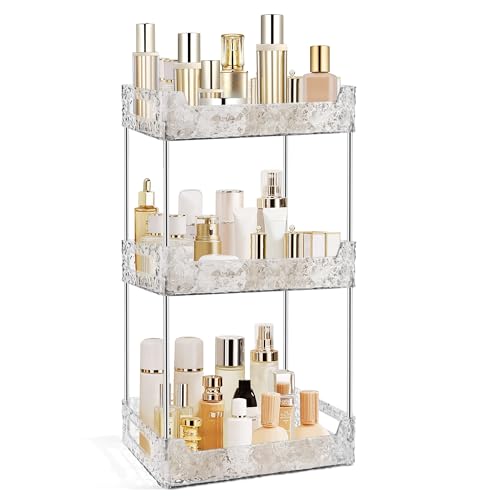 3-Tier Bathroom Counter Organizer Countertop Storage, Dresser Organizer Vanity Tray for Makeup, Perfume Organizer Cosmetics Skincare Shelf - Clear - color: Clear White, size: 11" x 6.3" x 15.8"