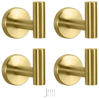 NearMoon Bath Towel Hooks- SUS 304 Stainless Steel Robe Hook Holder, Heavy Duty Coat Hook for Bathroom Livingroom Hotel Kitchen Garage, Wall Mounted (Brushed Gold, 4 Pack) - color: Brushed Gold, size: 4 Pack