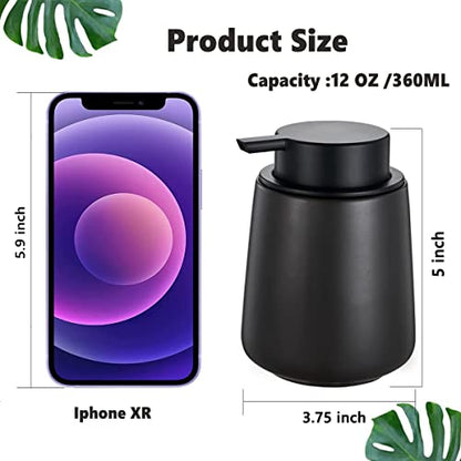 12Oz Hand Soap Dispenser - 2 Pack Ceramic Foam Soap Dispenser Set | Foaming Dispenser with Easy-to-Press Pump, Reusable and Refillable Mordern Dish Soap Dispenser for Bathroom & Kitchen, Black - color: Black Foming Dispenser