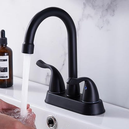 HOTIS Matte Black 4-Inch Centerset Bathroom Faucet, 2-Handle 3-Hole Sink Faucet with Pop-up Drain & Supply Lines, HT-BF201 - color: Matte Black
