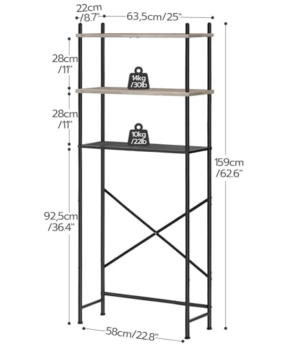 HOOBRO Over the Toilet Storage, 3-Tier Over Toilet Bathroom Organizer, Freestanding Above Toilet Shelf with Adjustable Feet, Space Saving, Easy Assembly, Greige and Black BG63TS01 - color: Greige + Black