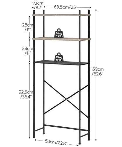 HOOBRO Over the Toilet Storage, 3-Tier Over Toilet Bathroom Organizer, Freestanding Above Toilet Shelf with Adjustable Feet, Space Saving, Easy Assembly, Greige and Black BG63TS01 - color: Greige + Black