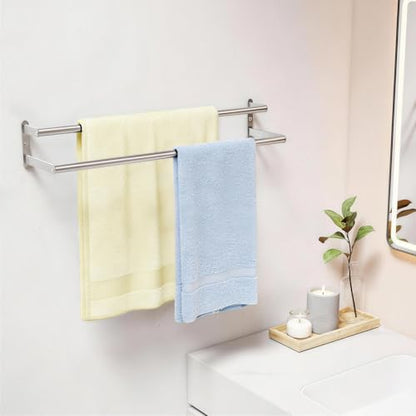 KLJKPA Double Towel Bar, Towel Holder for Bathroom, Brushed Nickel | Towel Rack for Bathroom Wall Mounted, Stainless Steel Double Bath Towel Bar - color: Brushed Nickel