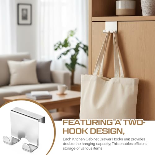 Hicarer 10 Pcs Over Cabinet Door Hooks, Stainless Steel Kitchen Cabinet Drawer Hooks for Towel, Coat, Robe Seamless No Drill Z-Shape Design for Door, Bathroom, Office Organization