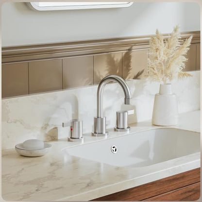 Widespread 8 Inch Lead-Free Brushed Nickel Stain-Resistant Bathroom Faucet(Stainless Steel), 2 Handle 3 Hole Swivel Spout RV Bathroom Vanity Sink Faucet with Metal Drain & Supply line, BF03042-K01-GBN - color: ‎Brushed Nickel - 8 IN