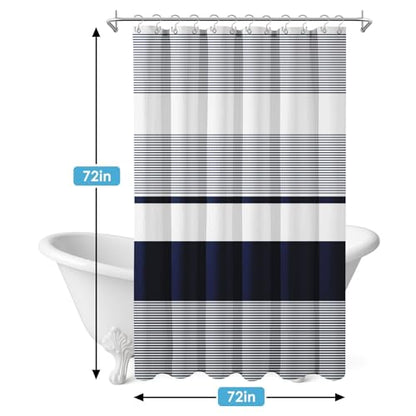 3 in 1 Shower Curtain and Liner,72 x 72 inch, Striped Navy | Blue Shower Curtain and PEVA Liner Set with 12 Rust-Resistant Metal Hooks, Waterproof Fabric Curtains for Bathroom - color: Navy Blue