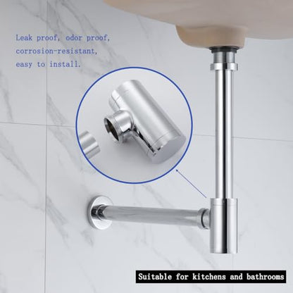 Bathroom Sink P-Trap Solid Brass 1-1/4 Bottle Trap Sink Drain Tube for Kit,Chrome,SW-83888C-L. - color: T03-chrome