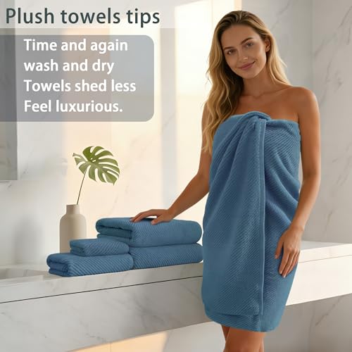 VOOVA & MOVAS 6PC Towel Set, 100% Cotton, Denim Blue | 2 Large Bath 30x56 In, 2 Hand 18x28 In, 2 Wash Cloths 13x13 In, Soft, Quick Dry, Thick, Towel Gift - color: Labrador Blue, size: 6 PC Bathroom Towel Set
