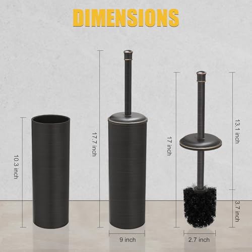 Toilet Brush and Holder, Toilet Cleaner Bowl Set with Two Brush with Extra Long Handle, Durable Bristles Toilet Scrubber and Covered Holder, Drip-Proof Stainless Steel Oil Rubbed Bronze - color: Oil Rubbed Bronze