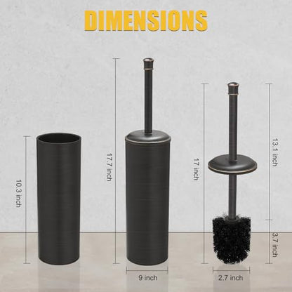 Toilet Brush and Holder, Toilet Cleaner Bowl Set with Two Brush with Extra Long Handle, Durable Bristles Toilet Scrubber and Covered Holder, Drip-Proof Stainless Steel Oil Rubbed Bronze - color: Oil Rubbed Bronze