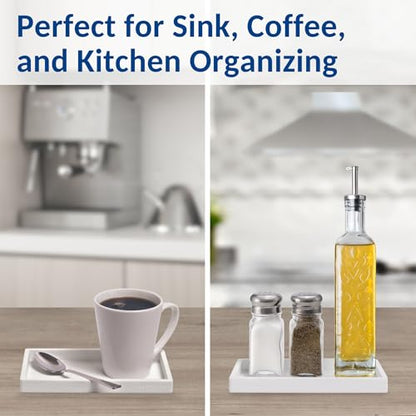 Countertop & Vanity Silicone Tray – 2 PC Small 7.7" Soap Tray | Kitchen Soap Tray Set, Dish Soap Tray for Kitchen Counter, Kitchen Sink Tray, Silicone Soap Dispenser Tray & Sponge Holder - color: White, size: 2 PC Small - 7"