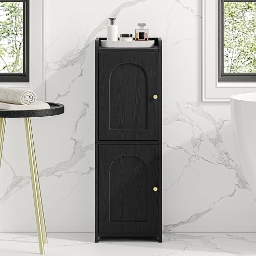 Hzuaneri Bathroom Storage Cabinet, Small Corner Floor Cabinet with 2 Doors | Narrow Toilet Paper Cabinets with Adjustable Shelf, Bathroom Organizer for Small Spaces, 7.9" D x 9.8" W x 29.5" H Black - color: Black, size: 7.9"D x 9.8"W x 29.5"H