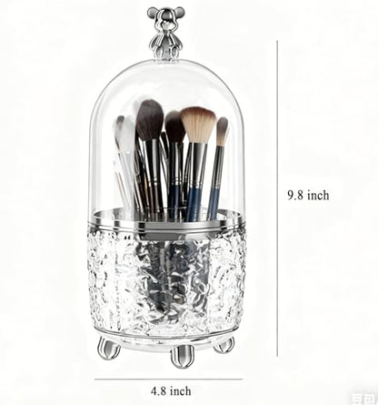 Dezzer Makeup Brush Holder with Lid, 360 Rotating Dustproof Make Up Organizers, 6 Slot Make up Brush Holder for Vanity Bathroom Countertop Office, Clear - size: 4.8x9.8 inch-Clear