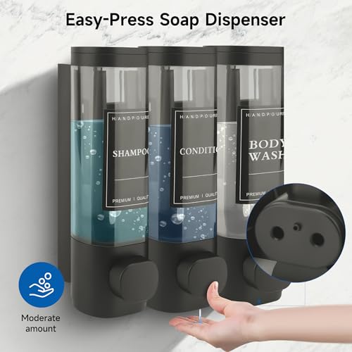Shampoo and Conditioner Dispenser, 3 Chamber 300ml, Wall Mounted, Gray | Shower Soap Dispenser, Refillable Hand Soap Dispensers, Body Wash Dispenser for Bathroom, Kitchen, Hotel, Home - color: Gray, size: 3 Chamber