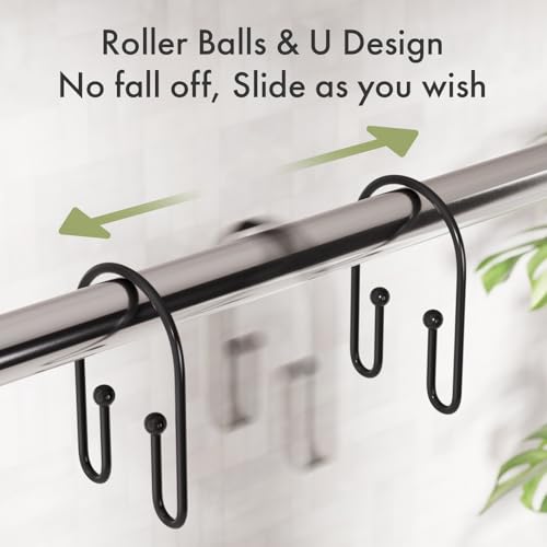 AmazerBath Shower Curtain Hooks, Simple Black Shower Curtain Hooks Rust Proof, Metal Shower Curtain Rings, Double Side Shower Hooks for Shower Curtain, Double Shower Hooks Rings Liner Bathroom, 12Pcs - color: Black, style: Minimalist