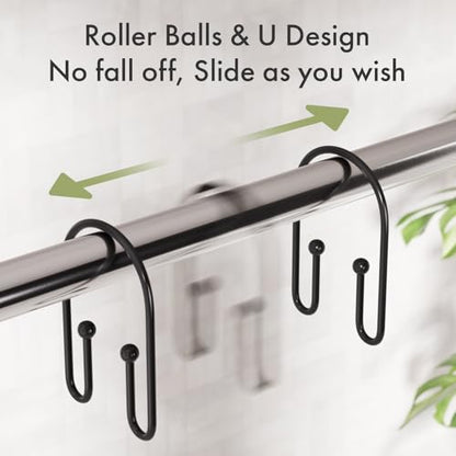 AmazerBath Shower Curtain Hooks, Simple Black Shower Curtain Hooks Rust Proof, Metal Shower Curtain Rings, Double Side Shower Hooks for Shower Curtain, Double Shower Hooks Rings Liner Bathroom, 12Pcs - color: Black, style: Minimalist