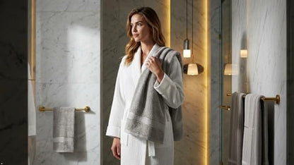 6 Piece 100% Cotton Bath Towel Set - 2 Bath - 2 Hand - 2 Face, Grey | 100% Cotton • Thick & Plush • Hotel Quality • Ultra Soft • Highly Absorbent • Quick Dry • Low Lint • Machine Washable - color: Light Grey