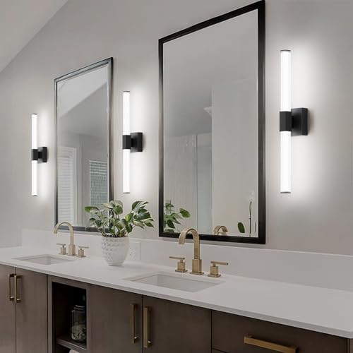 Ralbay 24inch Black Bathroom Vanity Light Bar 22W Modern LED Vanity Lights Matte Black Bathroom Wall Mounted Light Fixtures Over Mirror(5500K White Light) - color: Black, size: 24 inch
