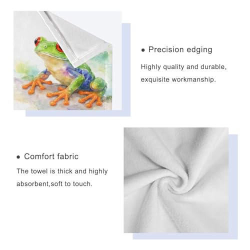 ALAZA Towel Bathroom Sets, Watercolor Red Eyed Green Frog Towels 3-Piece 1 Bath Towel 1 Washcloth 1 Hand Towel, Bath Towel Set of 3 Soft Multifuntion for Home Kitchen Hotel Gym Swim Spa - color: Multi03