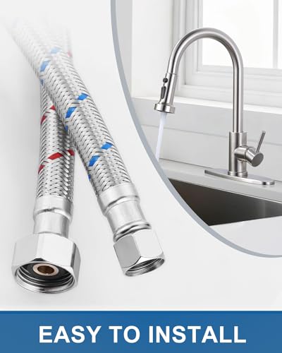 9-Inch Long Faucet Hose, Stainless Steel Braided Faucet Supply Lines Bathroom Kitchen Faucet Connector, G1/2" FIP x 3/8" Compression Sink Water Hose Replacement Parts 2 PCS - size: 9 Inch