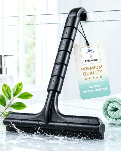 Shower Squeegee for Glass Doors, 8 Inch Bathroom Squeegee for Shower Glass | Silicone Rust-Proof, Streak-Free No Squeak, Shower Door Squeegee with Hook for Shower Glass, Tile Walls, Mirror, Windows, Car