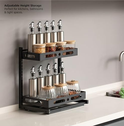 Adjustable Height Under Sink Pull-Out Organizer 2-Tier Sliding Shelf Rack Heavy-Duty Mesh Baskets for Kitchen & Bathroom Cabinets Ideal for Tall Bottles Cleaning Supplies & Tight Spaces - size: Single