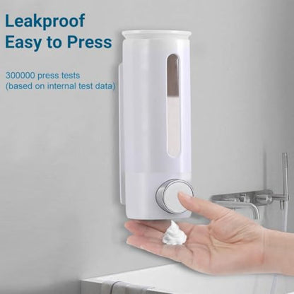 Soap Dispenser Wall Mount 17oz Drill Free ABS Hand Soap Shower Dispenser with Adhesive and Screws No Leakage Shampoo and Conditioner Dispenser Large Capacity for Bathroom Kitchen-White,1PACK